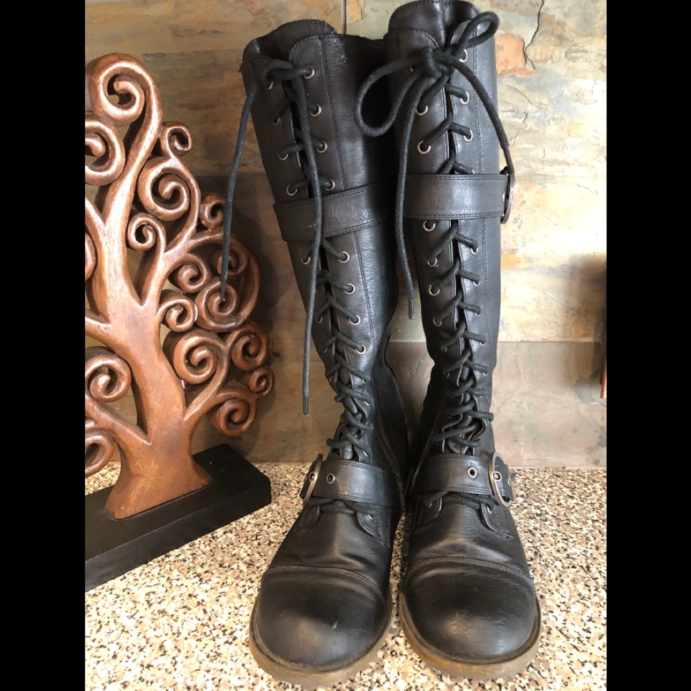 Black lace-up boots